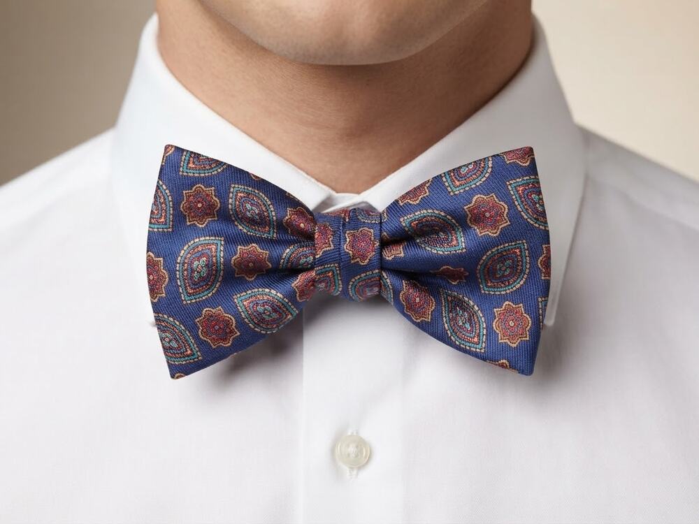 NWT Daniel Cremieux blue brown medallion silk bow tie